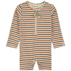 Paros Striped One-piece Rashguard Swimsuit Cream